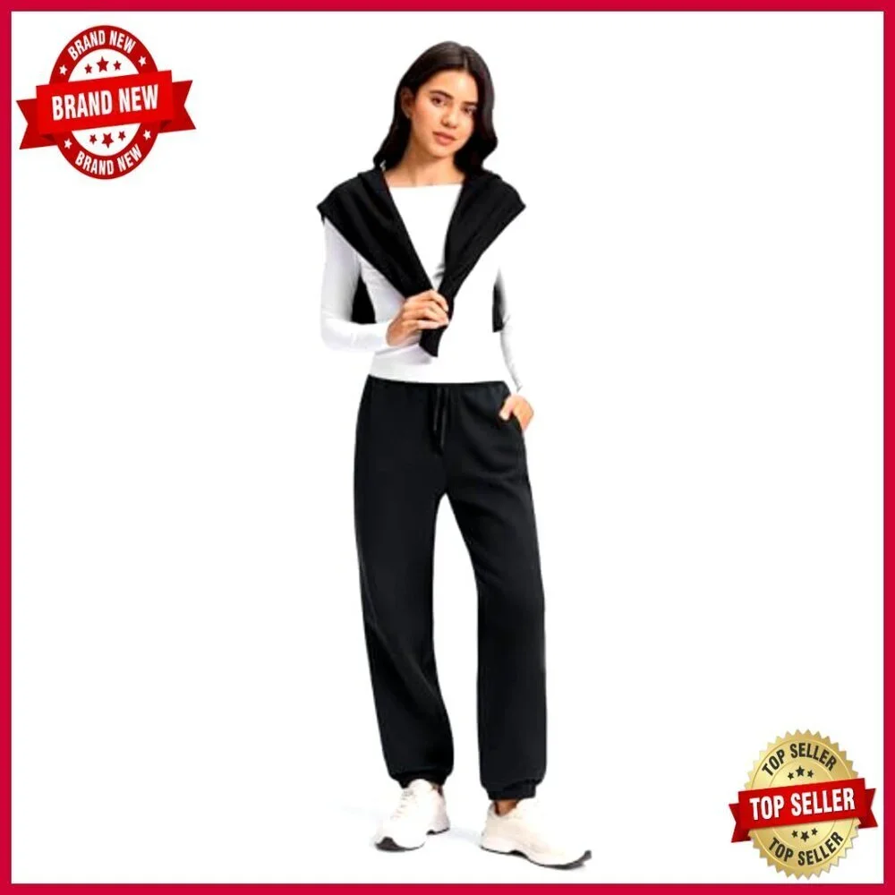 28" Cotton Fleece Lined Joggers, High Rise Relaxed Fit, Lounge Travel Pants - Picture 3 of 4